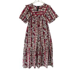 RM Women's Hawaiian Midi Dress S Floral Print Puff Sleeve Ruffle Tropical